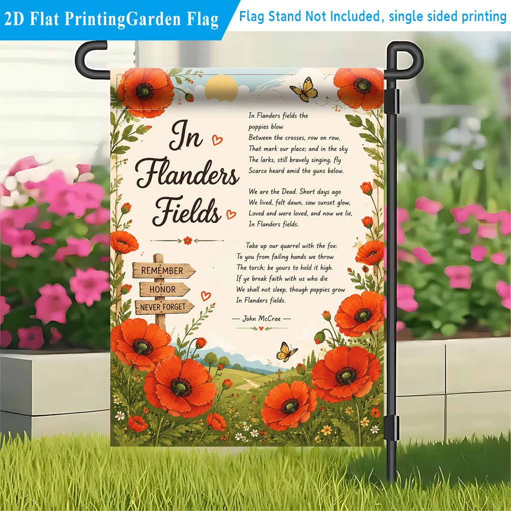 TEMU 2d Flat, 2d Flat Banner 1pc, Poppies In , Polyester Printed Garden Flag, Single-sided Winter Design; Suitable For Outdoor, Patio, And Garden