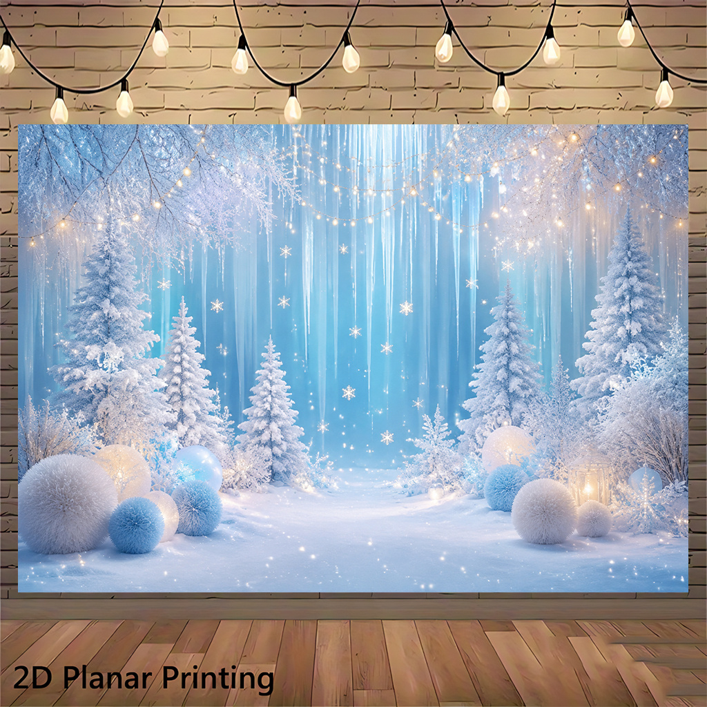 TEMU 2d Flat, 2d Flat - 2d Flat, 2d Flat - 2d Flat Banner 1pc, Snowy Trees Sparkling , Winter-themed Banner Backdrop Suitable For Anniversaries,