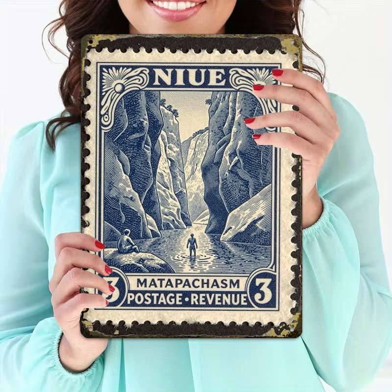 TEMU 2d Flat, 2d-flat,1pc,niue Matapachasm Stamp,creative Tin Sign Garage Decoration, Lettering, Highquality Print, Home Decorators, 2d Flat, Room