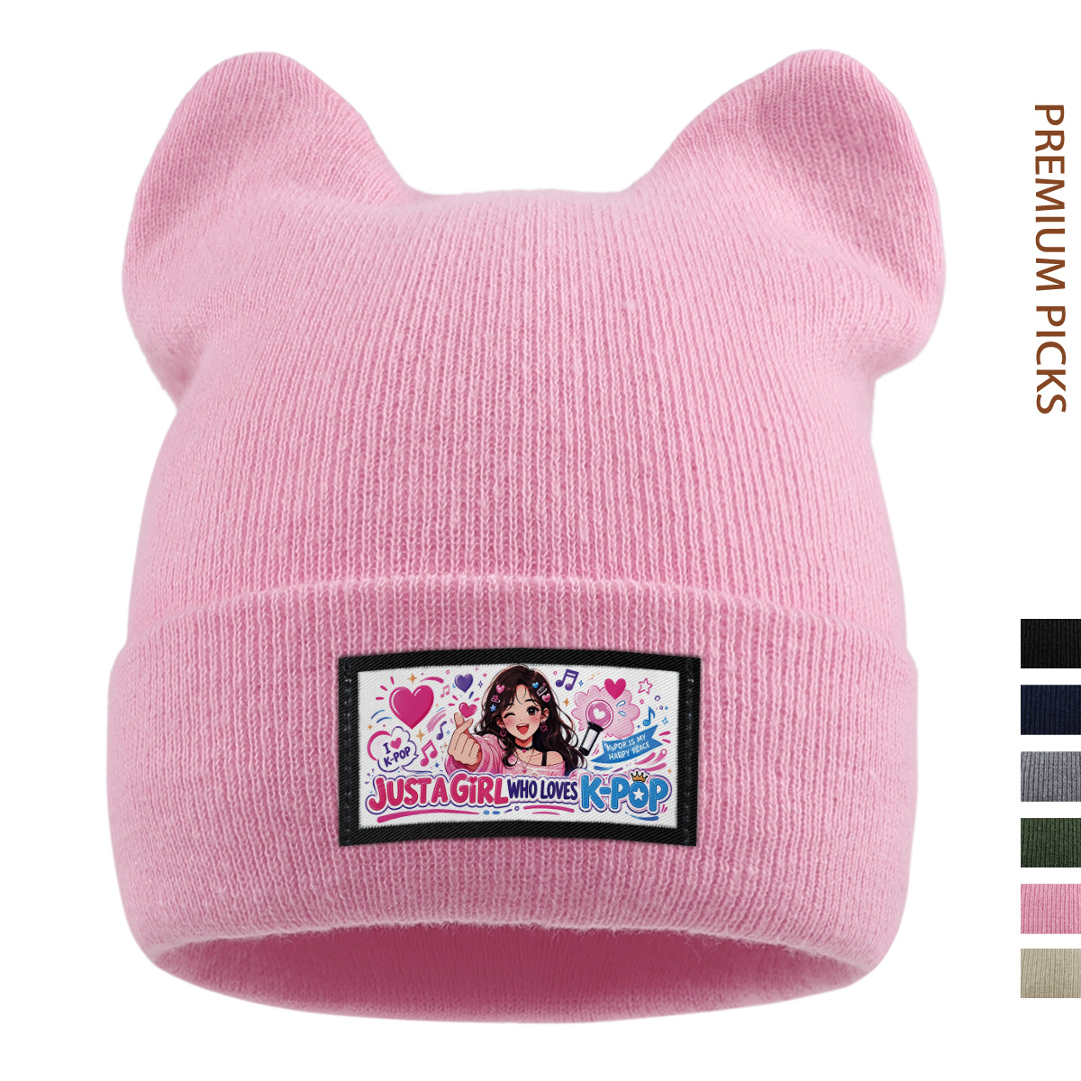 TEMU 1 Just A Who Fabric Label Cat Ear Beanie, Cold Weather Hat, Unisex Autumn/winter Warm Stretch Pullover Hat, Brimless Hat, Daily Casual Versatile