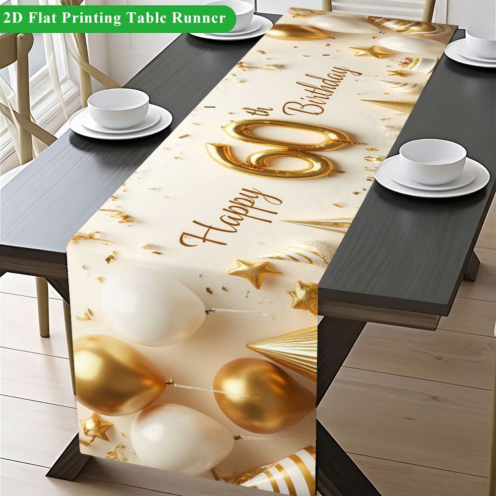 TEMU Bannière plate 2D, 1 pièce, Chemin de table avec ballons dorés, étoiles et motif « 60e anniversaire », Décoration de fête à thème, Convient pour
