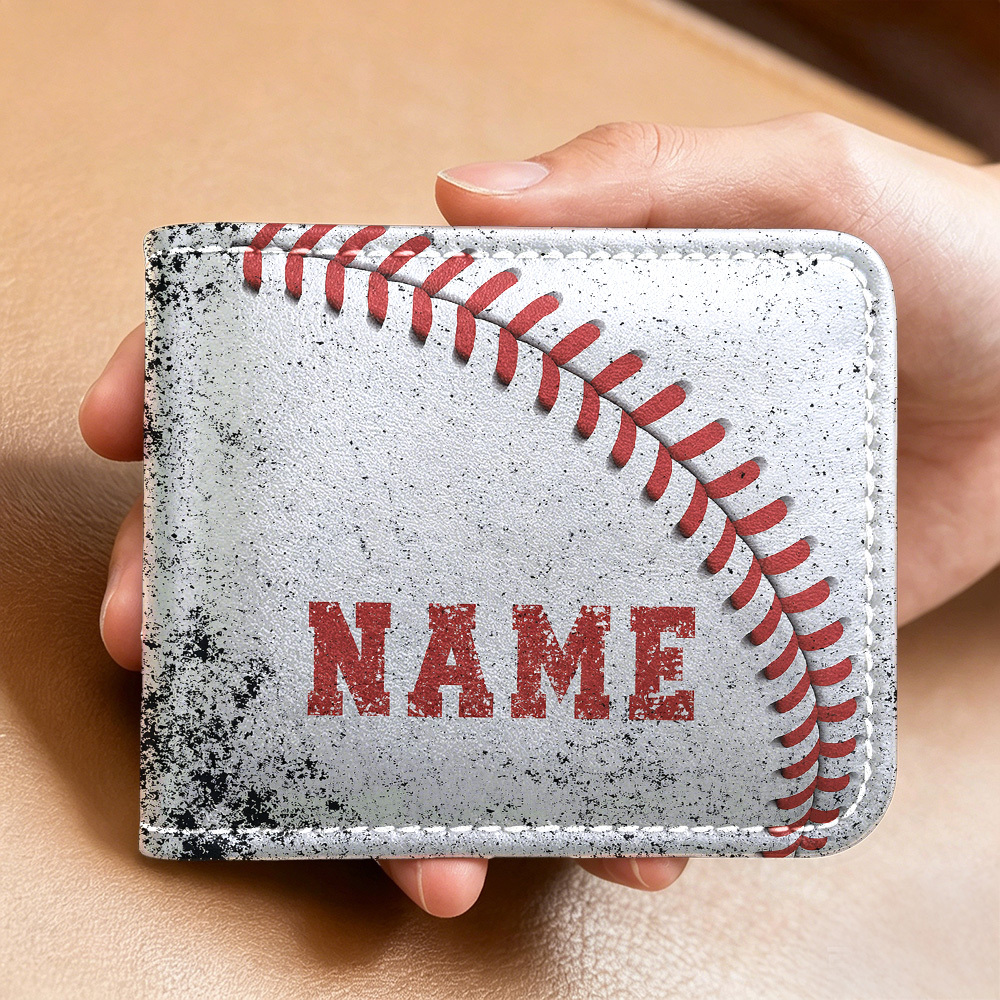 TEMU Customized Baseball Designed Wallet, Multifunctional Purse With Card Holders And Id/photo Window, Trendy Personalized Custom Name/text Small
