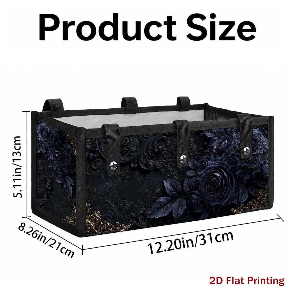 TEMU 1pc Dark Roses With Intricate Ornaments Floral Style Walker Storage Organizer, Large Capacity Foldable Bag For Mobility Scooters And Wheelchairs