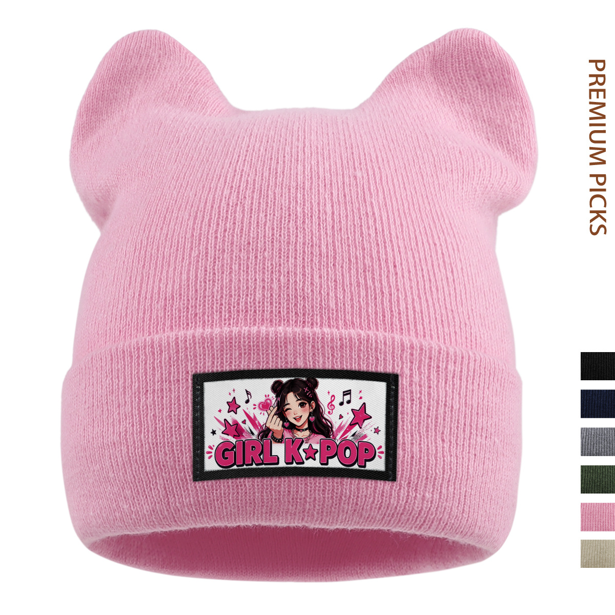 TEMU Unisex K-pop Themed Cat Ear Beanie Hat - Stretchy Brimless Skull Cap With Ear Warmers, Lightweight Winter Warm Suitable For &, K-pop Merchandise