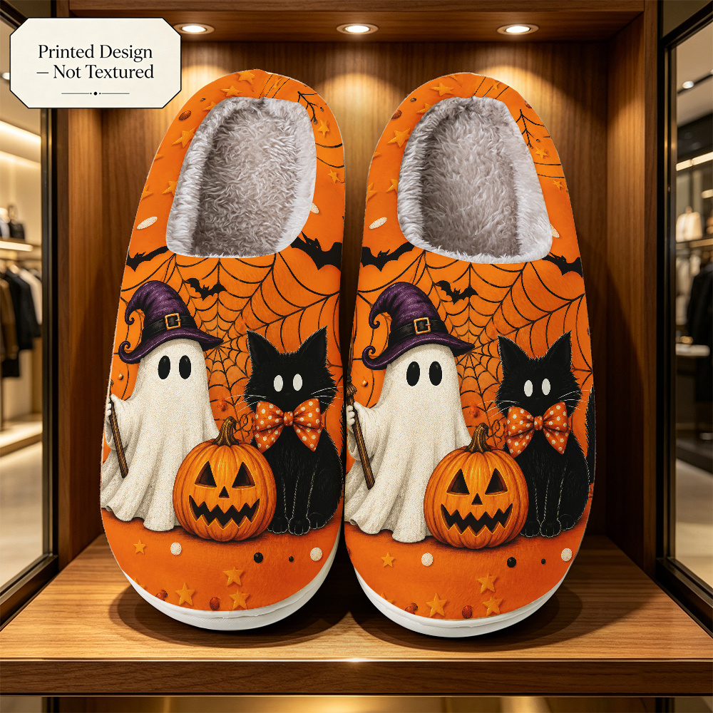 TEMU Women's & Unisex Slippers Suitable For - Soft Tpr Sole With Cat Pumpkin Print, /outdoor, Cozy For Gift, European Style For, Women Shoes
