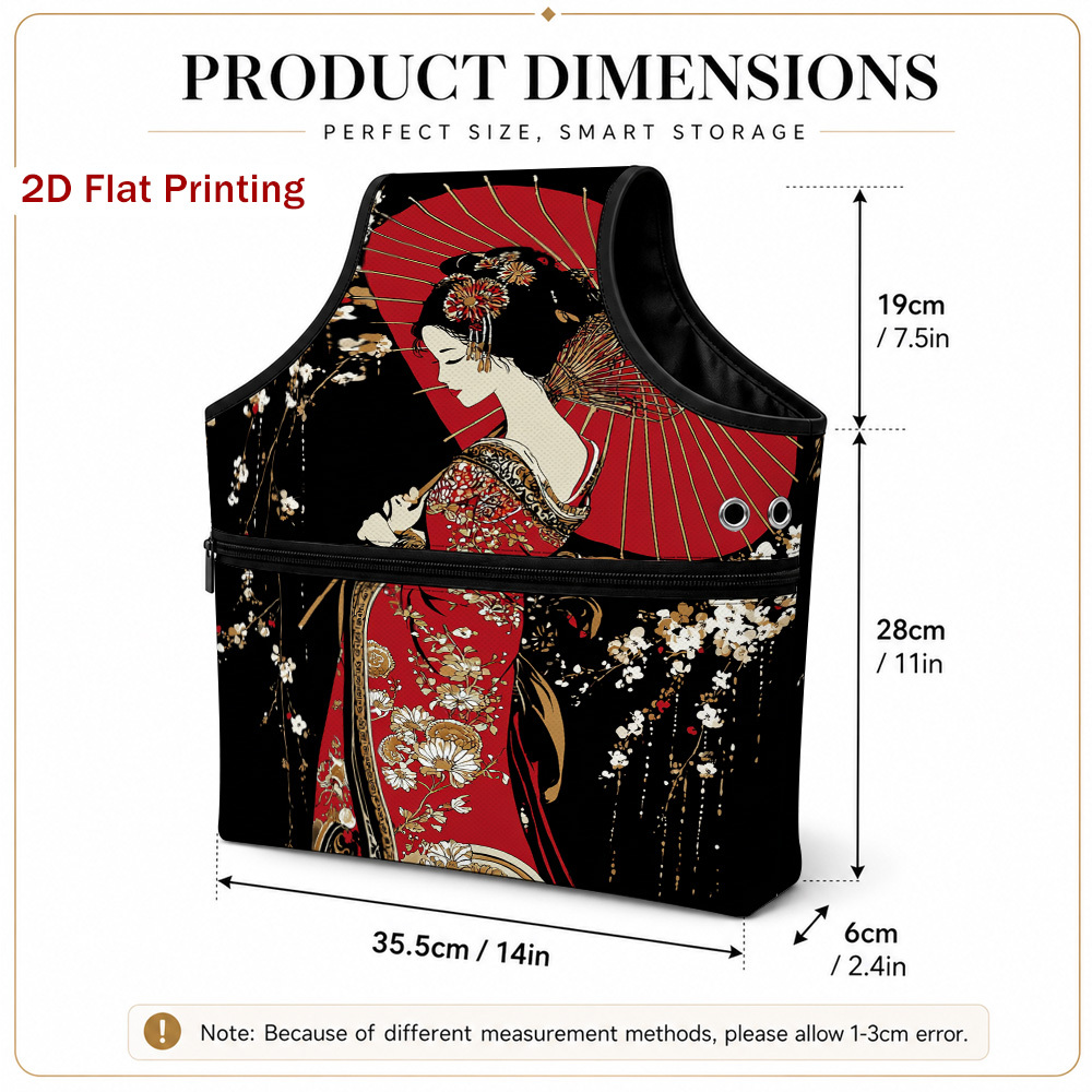 TEMU 1pc Geisha Cherry Art Printed Large Knitting Storage Bag With Zipper, Crochet Hook Organizer Case, Great Gift For Yarn Craft Lovers 2d Flat, 2d