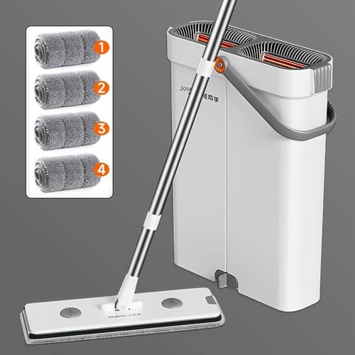 Artikelbild 15,74-zoll-wischmopp- eimer-set mit wringwringer, freihändiges flachmopp- eimer-set, mit 2/3/4 wiederverwendbaren mikrofaser-moppaufsätzen, für nass- trockenreinigung, -/wandreinigungszubehör, staubwischmopp für hartholzböden, haushalts-reinigungssystem für mop, für toiletten