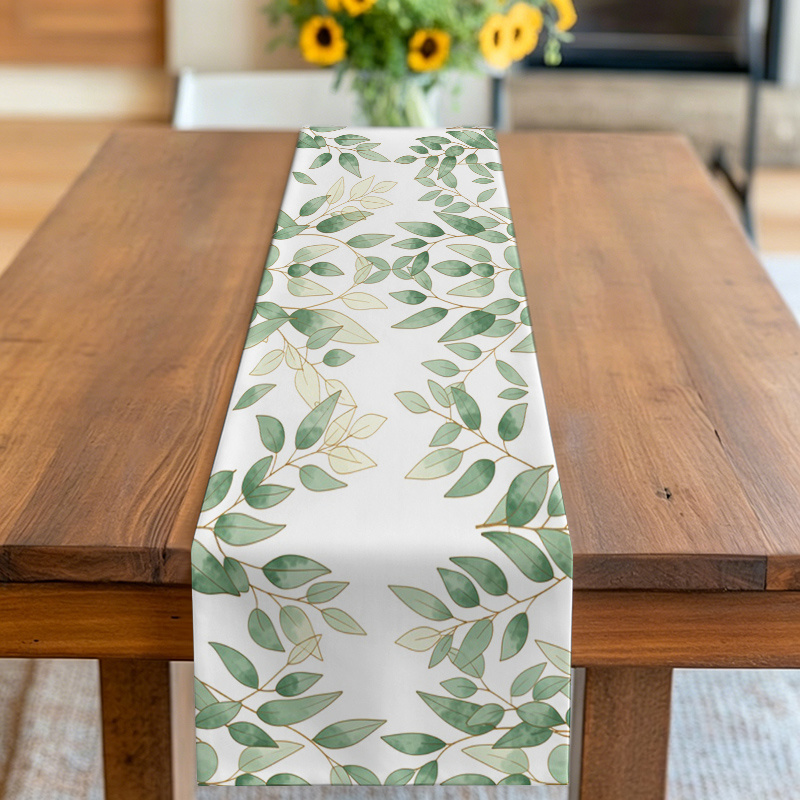 TEMU 1pc Bannière de Table 2D, Chemin de Table Aquarelle Feuille d'Eucalyptus pour Décoration Intérieure Bohème , Parfait pour Pâques Table à Manger