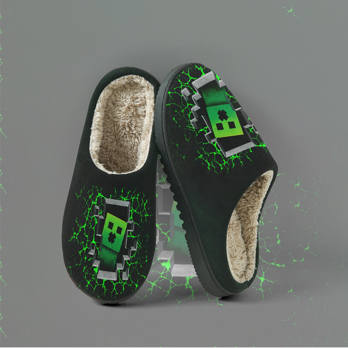 TEMU 1 Pair Of Women's House Slippers, "block-based Game" Creeper Print Slippers, Soft And Comfortable Plush Indoor Slippers, Lightweight, Warm, And