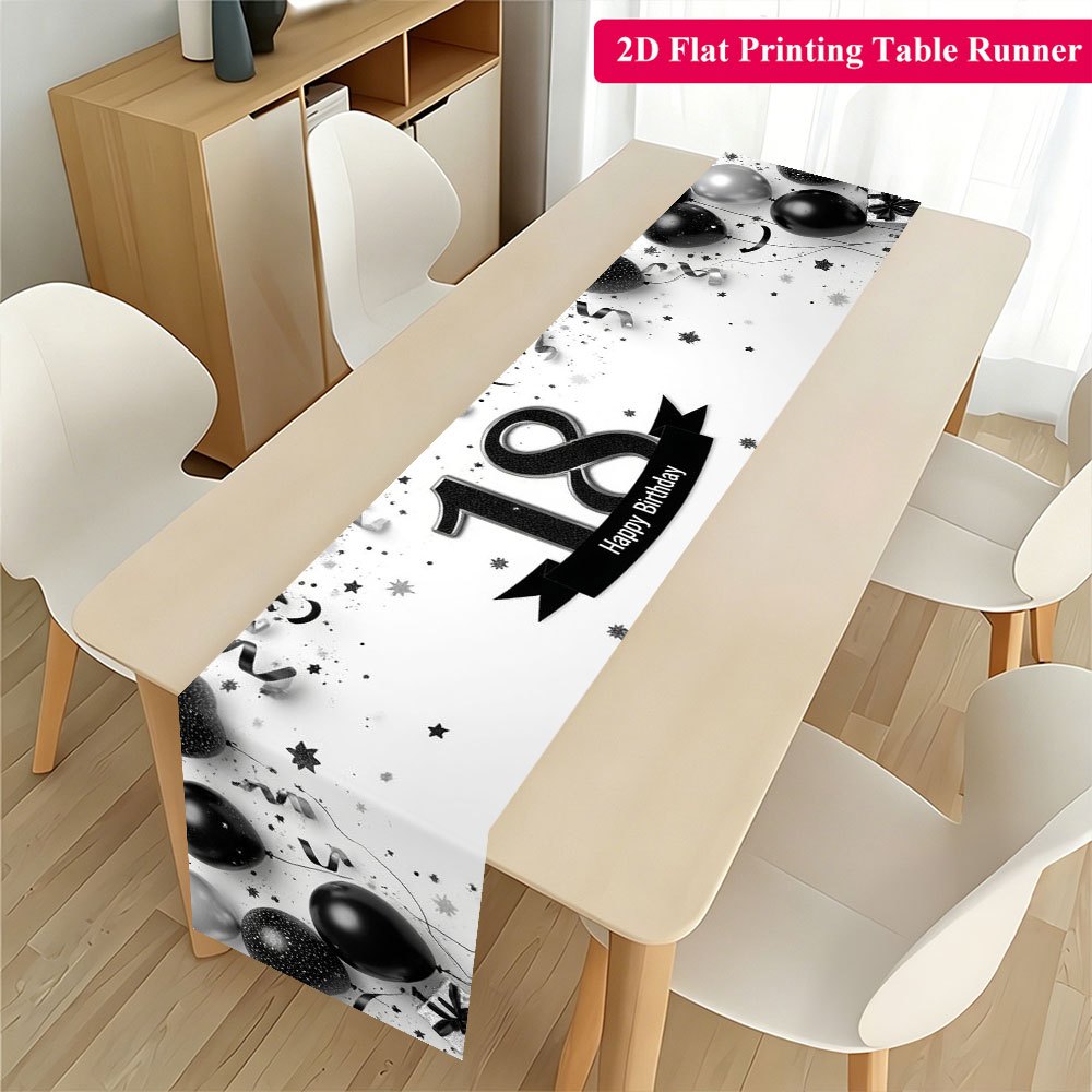 TEMU Bannière plate 2D 1pc, drapeau de table avec ballons noirs et , 18 et " Anniversaire", décoration de fête à thème, convient aux tables à manger,
