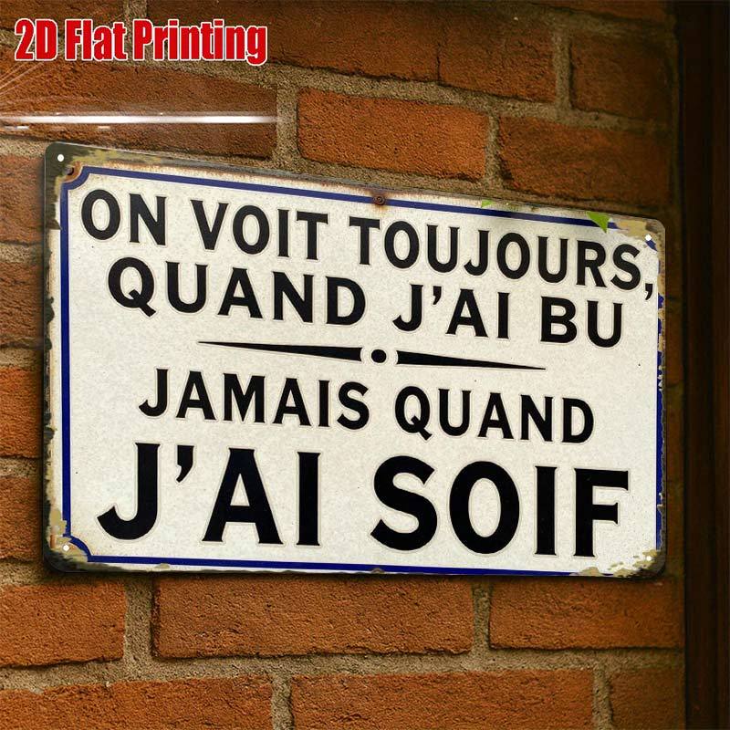 TEMU Panneau métallique décoratif plat 2D, 1 pièce, française vintage, panneau créatif en étain pour décoration de garage, lettrage , impression de