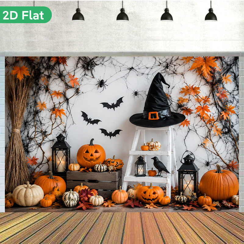 TEMU 2d Flat, 2d Flat - 2d Flat, 2d Flat - 2d Flat Banner 1pc, Halloween Pumpkin Decorations, Polyester Backdrop Banner Featuring A Vibrant,