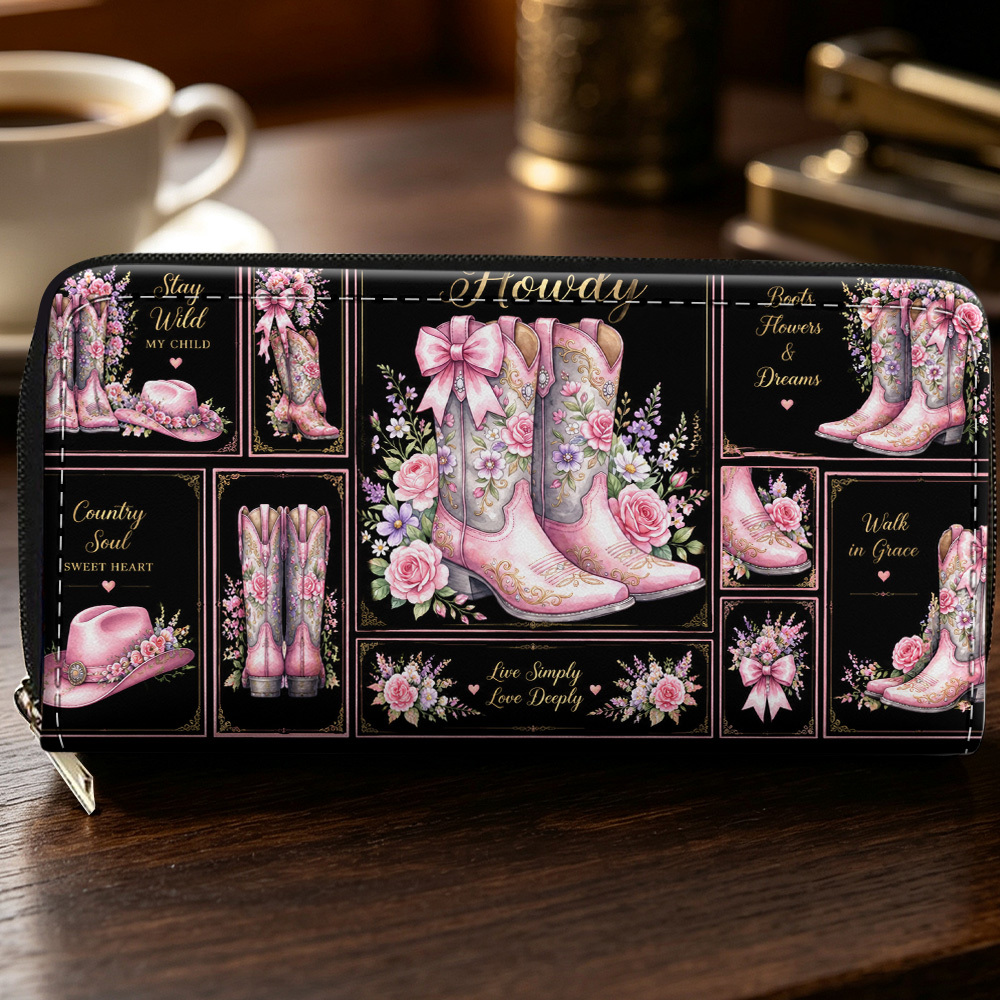 TEMU 1pc Cowboy Boots 2d Flat Designed Long Wallet With Zipper, Multifunctional Pu Purse With Card Holder Card Slots And Coin Pouch, Fashionable