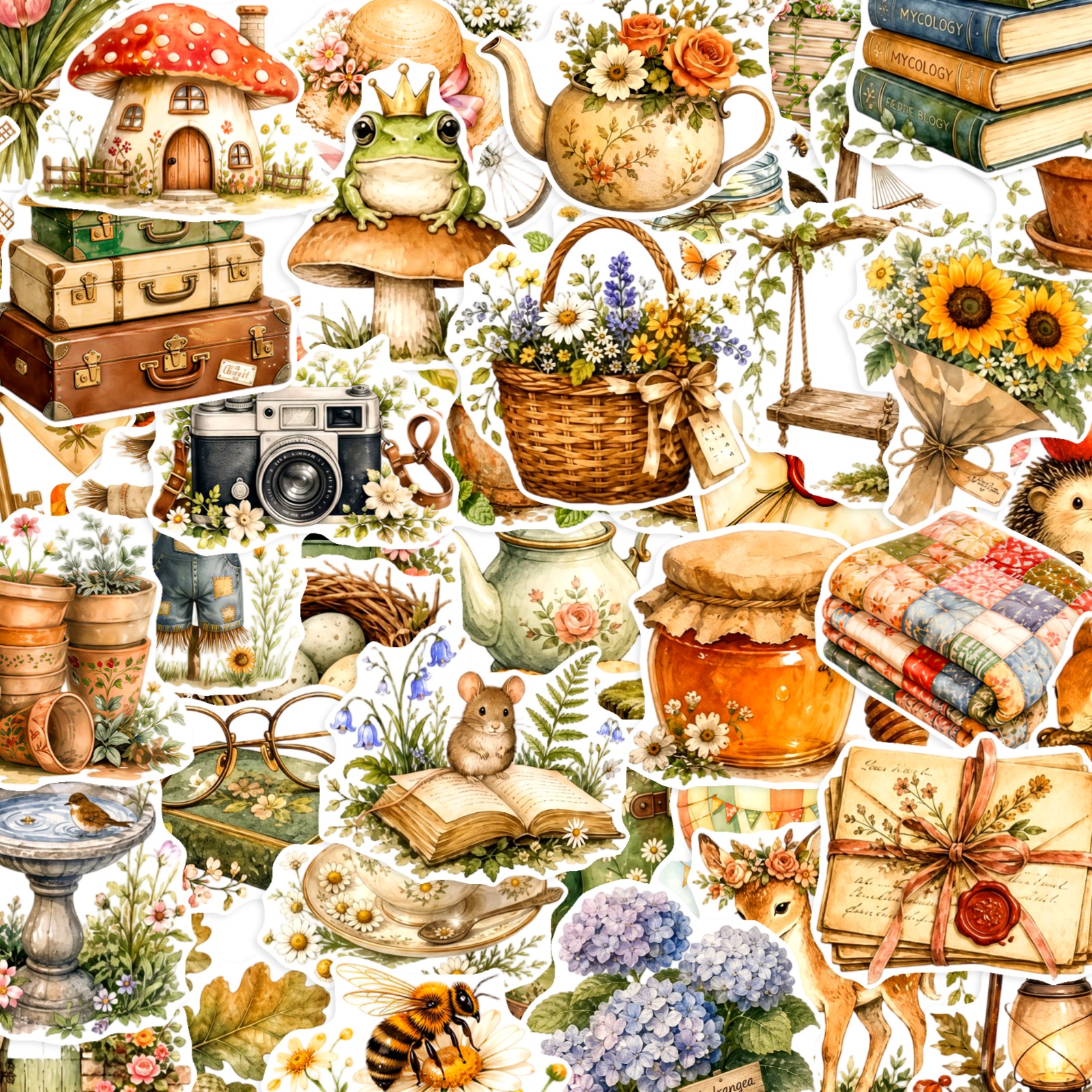 TEMU 50pcs Cottagecore Style Stickers Decorative Adhesive Decals For Laptop Notebook Journal Luggage Phone Case Water Bottle