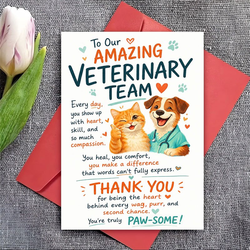 TEMU 1pc Greeting Card And 1pc Envelope. 2d Flat Veterinary Appreciation Card, Thank You Letter To Veterinary Clinic Staff And Team , Gift For Pet