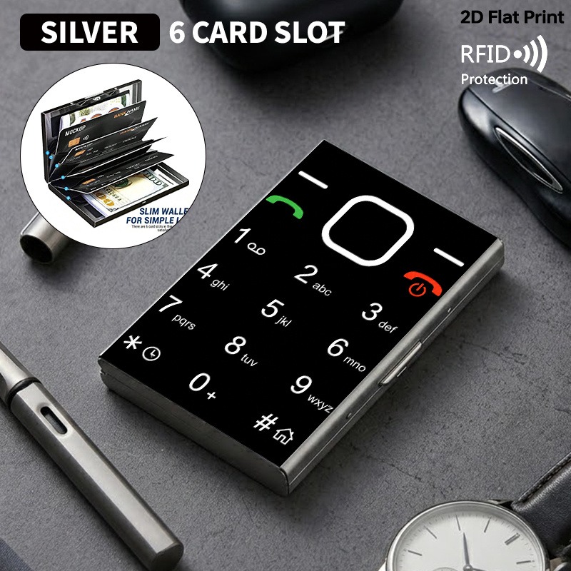 TEMU Vintage Phone Keypad Pattern Metal Card Holder Rfid Blocking Side Folding Slim Wallet Credit Card Case Lightweight Portable Organizer Gift For