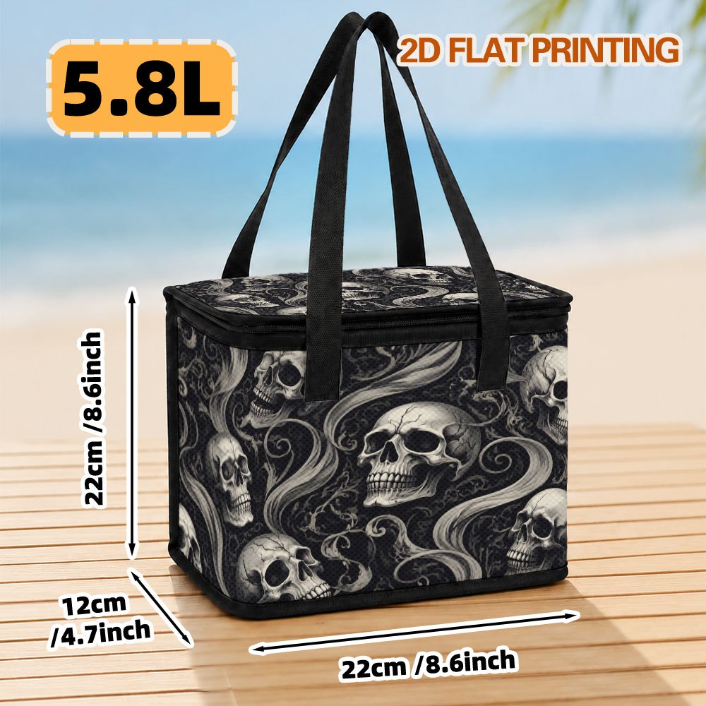 TEMU 2d Flat, 1pc Gothic And Smoke Print, 5.8l And 27l Insulated Lunch Bag Portable And Multi-use Insulation Bag, Suitable For Office Use, Holiday