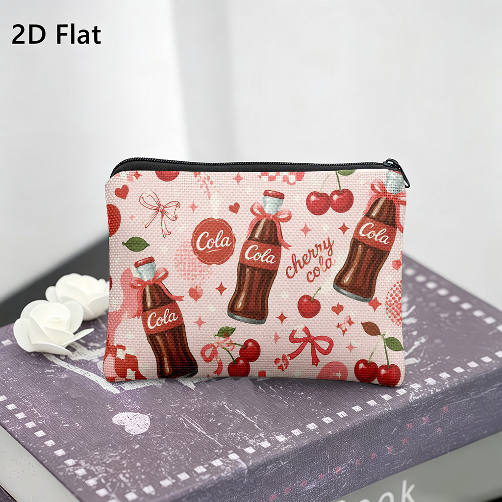 TEMU 1 porte-monnaie, design de poster rétro Cherry Cola, pochette légère pour femmes avec fermeture éclair, idéal pour ranger de l'argent liquide,