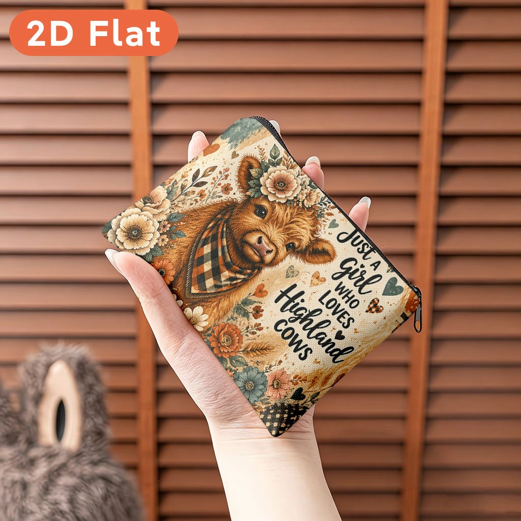 TEMU 2d Flat Coin Purse 1pc, Cute Highland Cow Illustration, Multifunctional Coin Purse, Combining , Cards, And Keys Into 1 Compact And Stylish Small