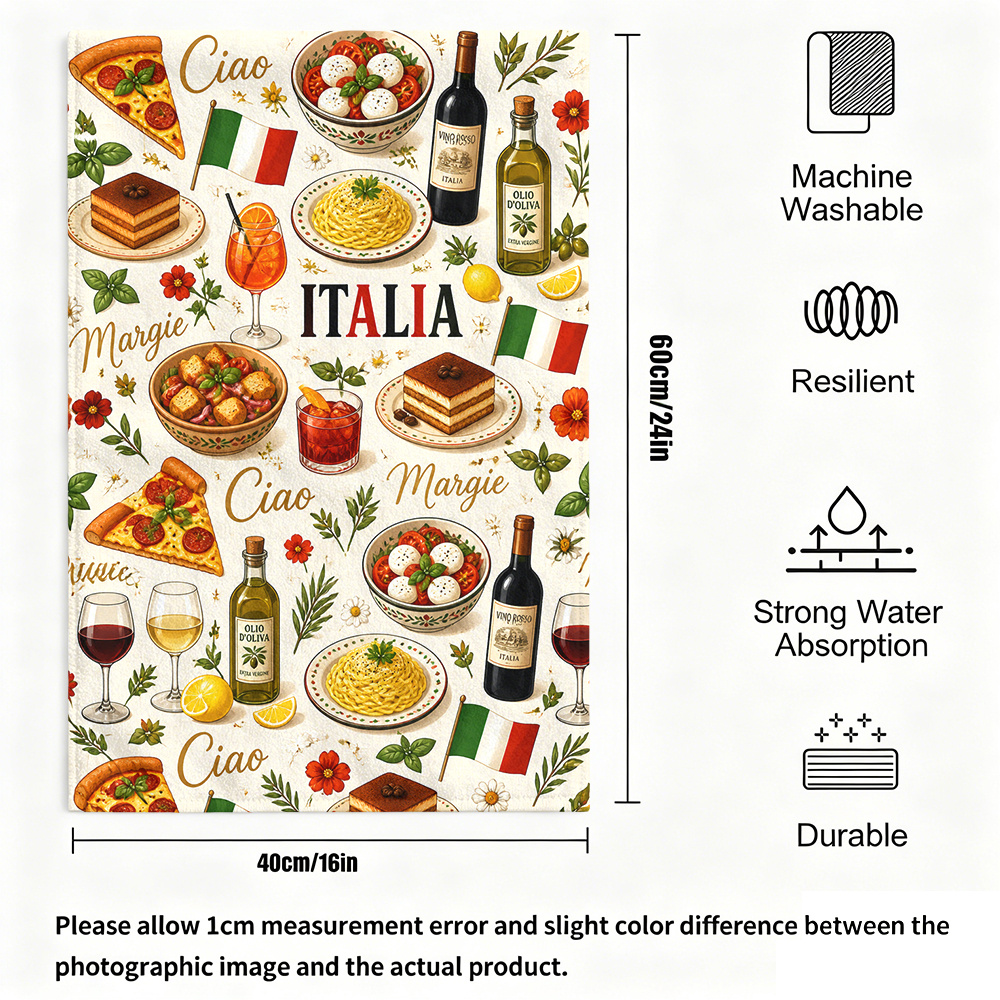 TEMU 2pcs Themed Towel Set Suitable For Cooking, Baking & Dish Cloths - Italian , Super Soft Microfiber Kitchen Towels With Italian Patterns, Hand