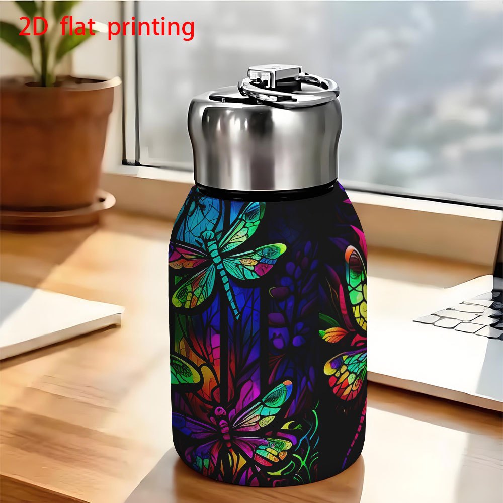 TEMU 1pc 10oz Egg Cup Design Cup With Stained Glass Dragonfly Print, Outdoor Portable Camping Mug, Coffee Mug, 2d , Reusable, Hand Wash Only, Ideal