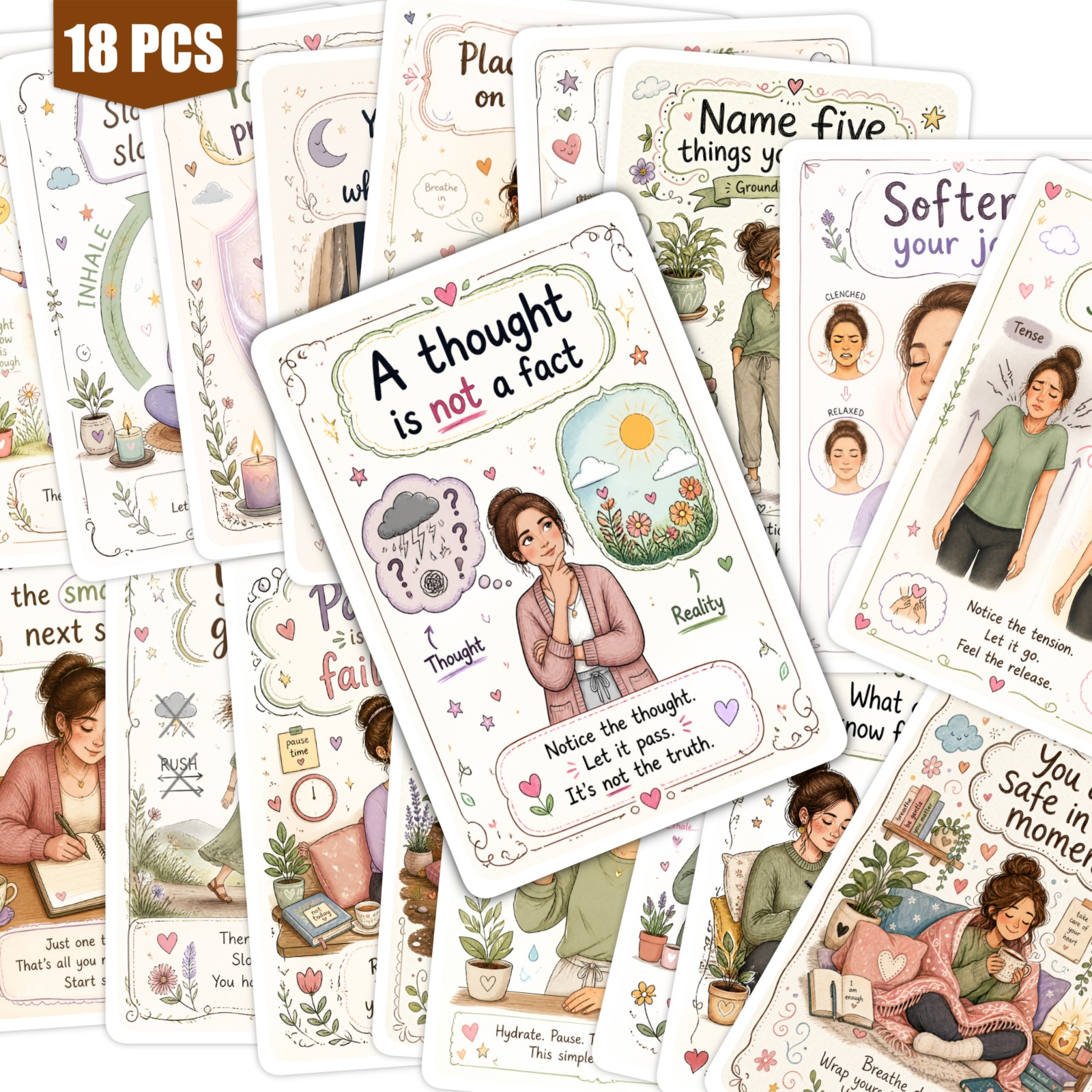 TEMU 18pcs Mindfulness Postcards, Mindset And Emotional Regulation Guidance Cards, Daily Reminders For Mental Well-being, Suitable For Adults, Ideal