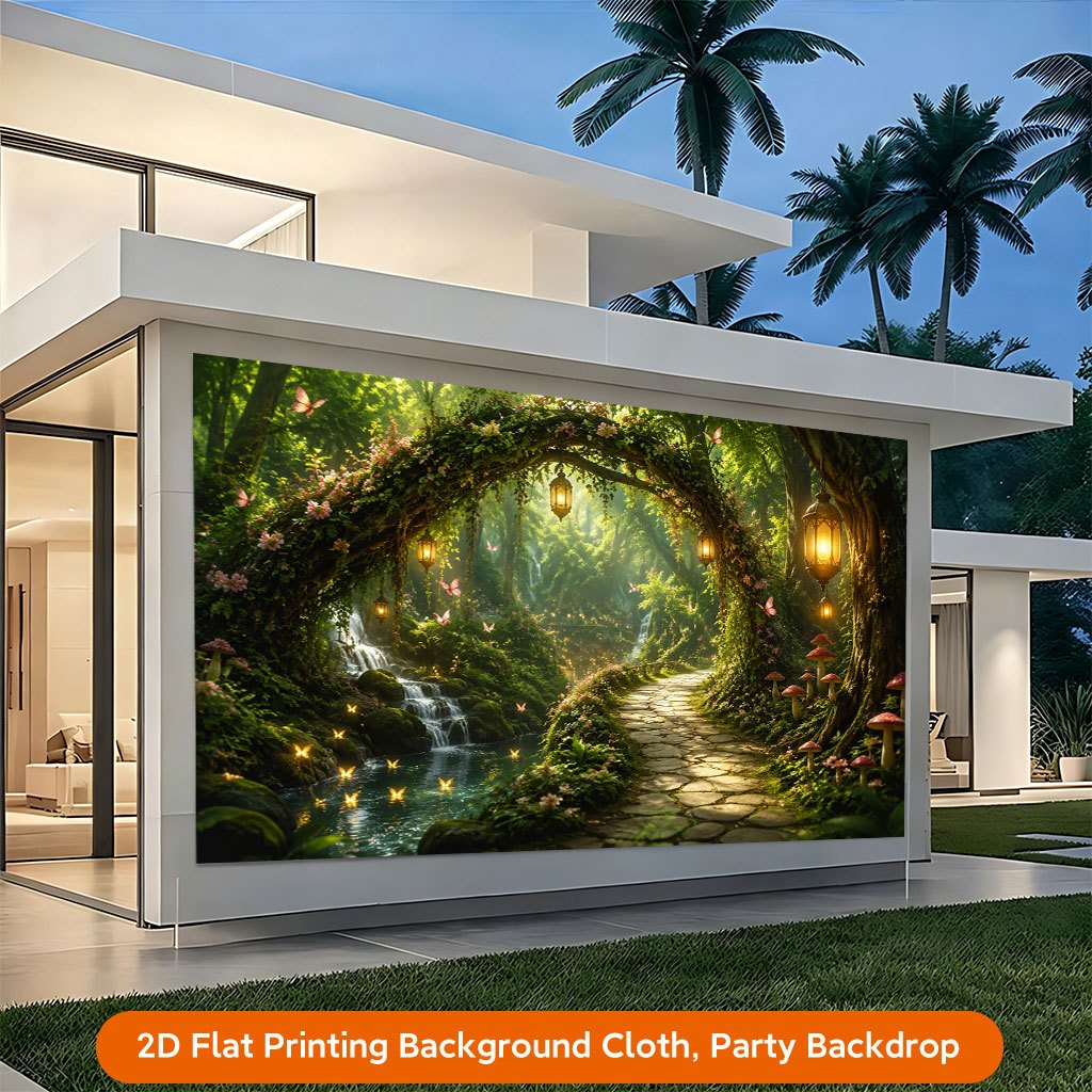 2D Flat Serene Path with Magical Lights Backdrop Banner