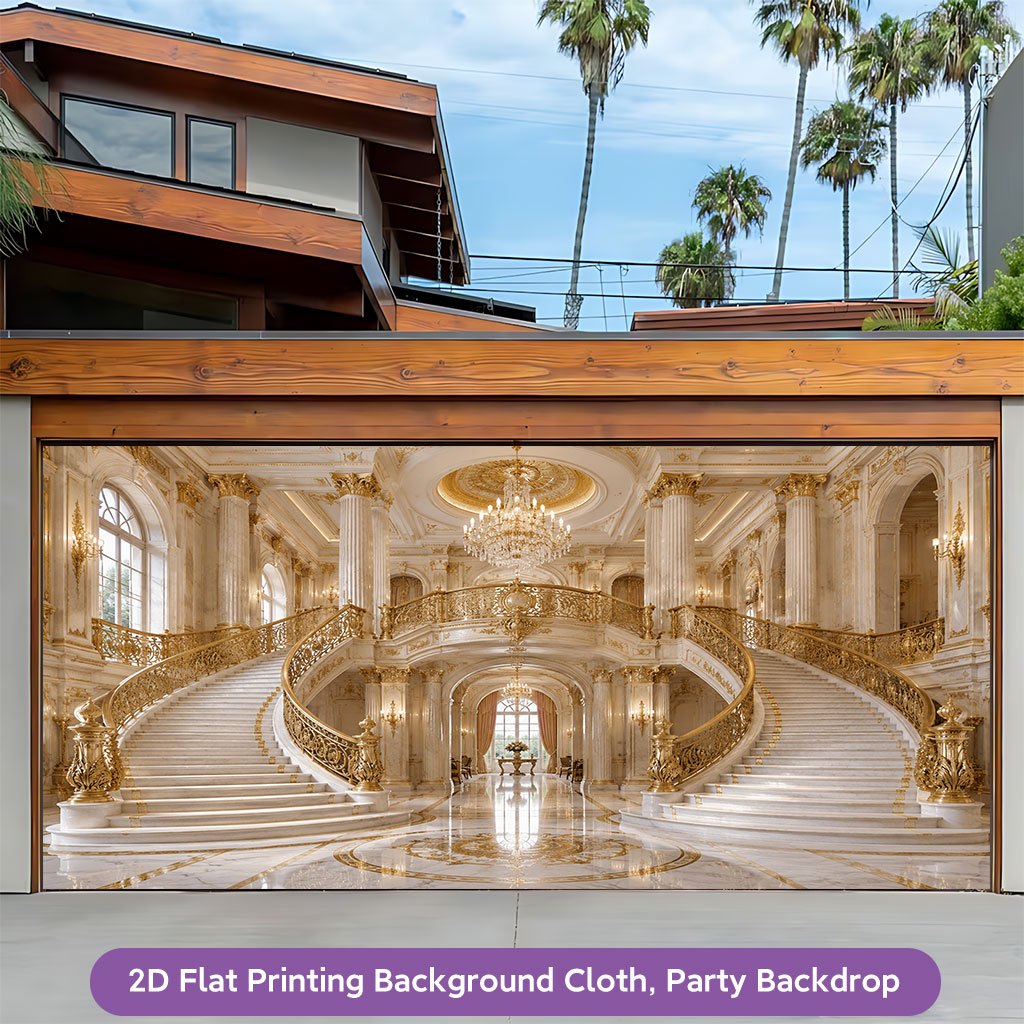 Grand Luxurious Golden Staircase Hall Background Cloth Banner