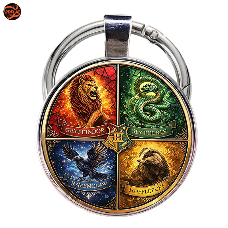 TEMU 1pc 2d Flat Keychain, Warner . Harry Potter 4 Houses Painted Style Themed Pattern Gift | Warner Series Keychain, Warner Character Collectible