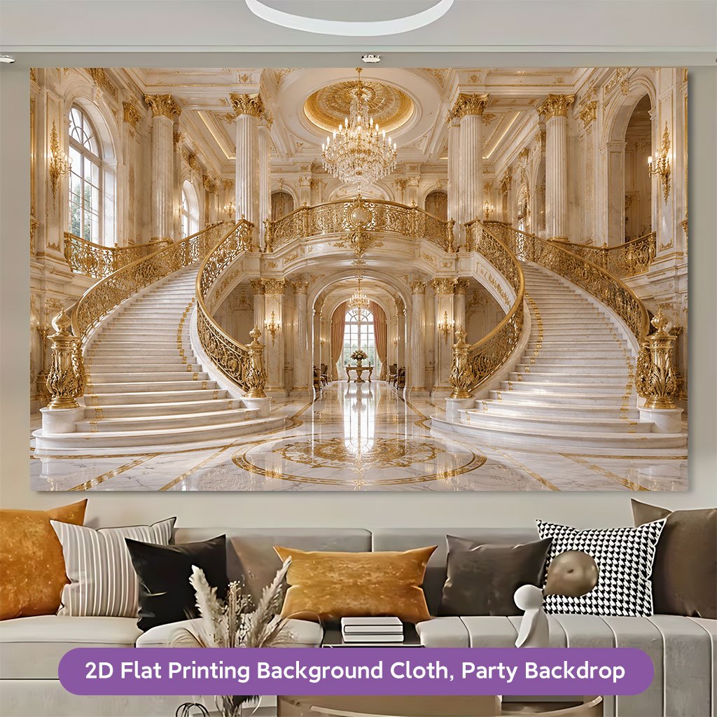 Grand Luxurious Golden Staircase Hall Background Banner