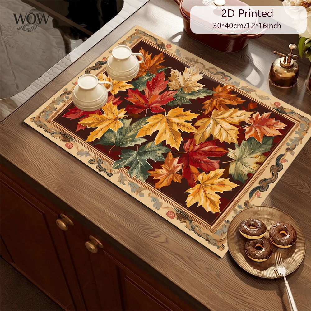 TEMU 1pc Autumn Maple Leaf Pattern Diatomite Drying Mat, Dish Drying Mat, Non-slip, Drying, Suitable For Sink, Countertop, Home Kitchen, Bar Counter,