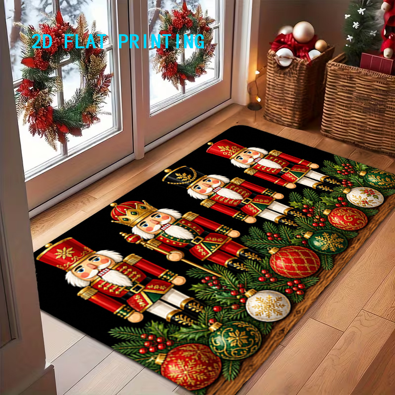 TEMU 1pc, 2d Flat Printing, Christmas Nutcracker Pattern Door Mat, Colorful And Non-slip, Machine Washable Carpet, Suitable For Home Decor, Entrance,