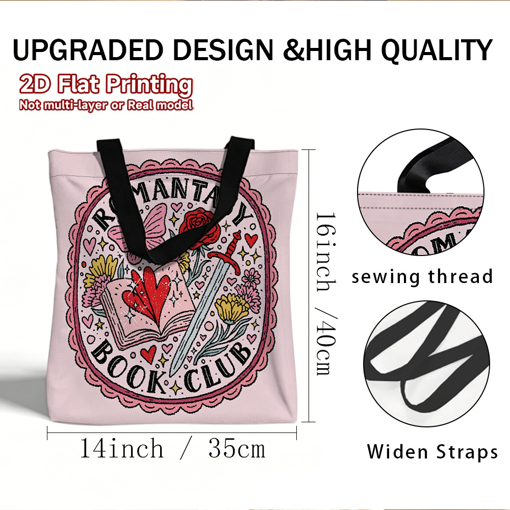 TEMU Book Club Tote Bag - Reusable Grocery Bag With Book Lover, Stylish Open Top Carry Suitable For Shopping, Work, Gifts For,, Christmas & Halloween