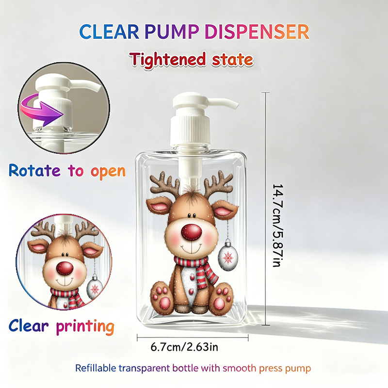 TEMU 1pc 1pcs Refillable Reindeer Pump Dispenser Bottle With Refillable Pump Top & Capacity Suitable For Hand Soap/shampoo/body Wash, Portable Travel