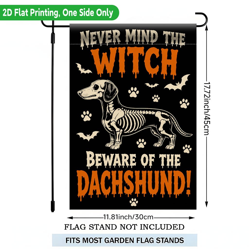 TEMU 2d Flat, 2d Flat Printing Garden Flag 1pc, Halloween Dachshund Warning Single-sided Printed Garden Flag, Suitable For Party Outdoor Indoor Home