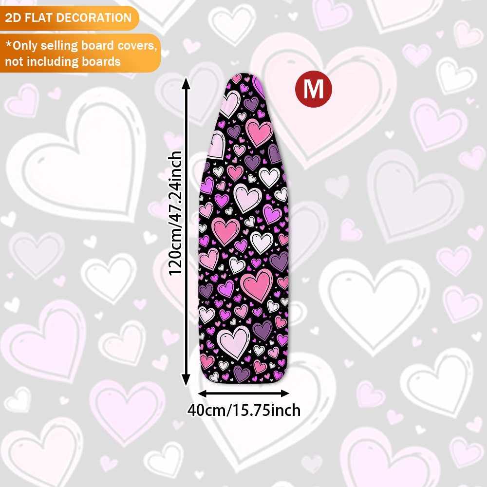 TEMU 1pc 2d Hearts Print Heavy Duty Ironing Board Cover, Universal Fit Elastic Stretch Replacement Cloth, Anti Heat Resistant Washable Dustproof Pad