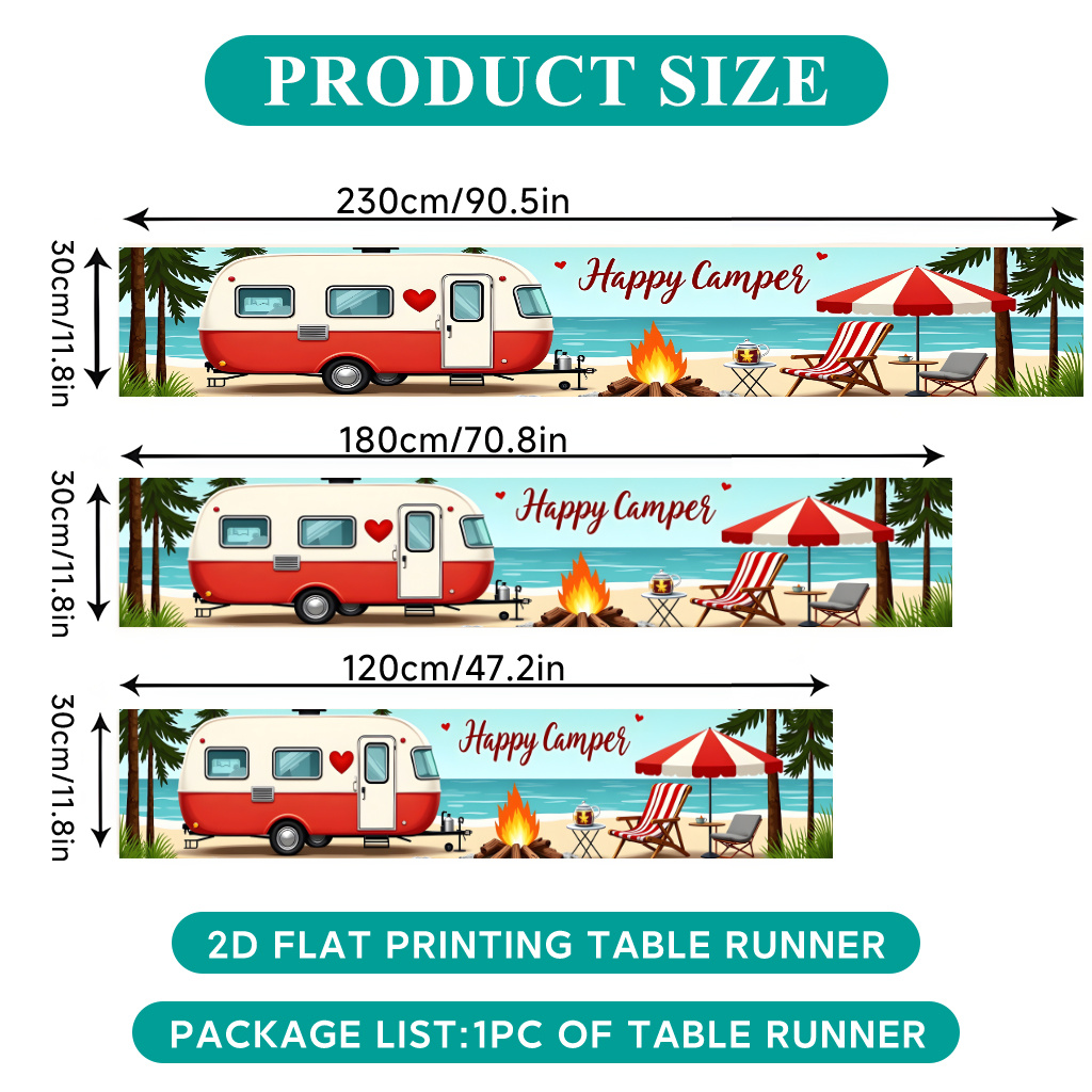 TEMU Chemin de table plat 2D à imprimé 1pc, chemin de table en polyester avec scène de camping confortable, nappe de fête, drapeau de table, convient