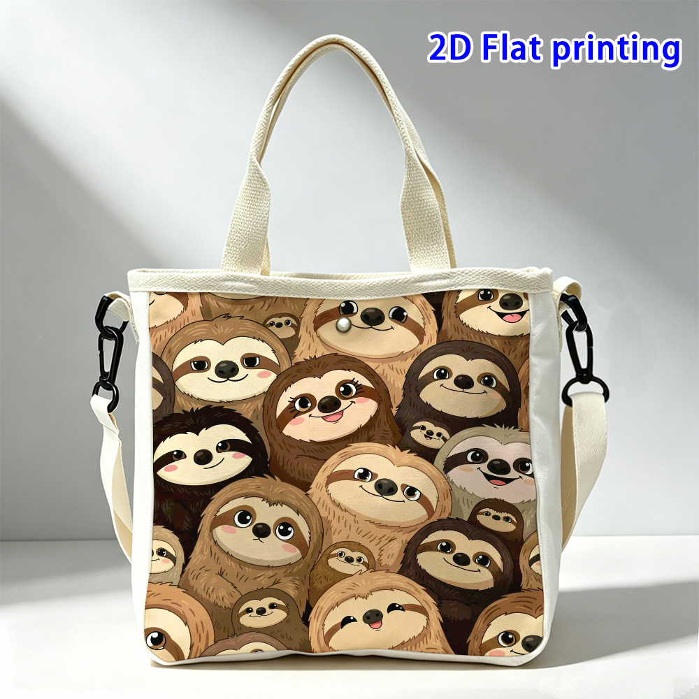 TEMU 1pc Cute Sloth Tote & Crossbody Bag - Adorable Sloth Print Handbag With Closure, Multicolor Suitable For, Lunchbox Storage, Travel, Lunch