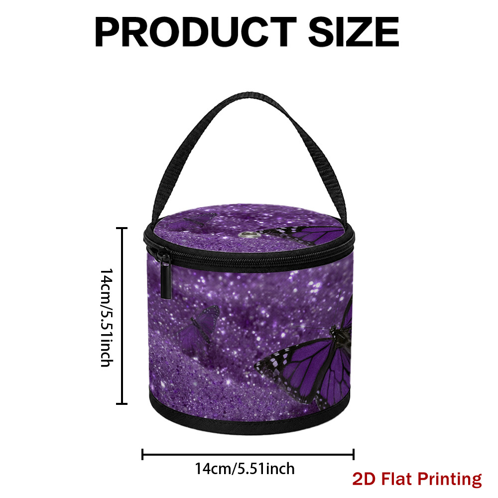 TEMU 1pc Purple Butterflies Sparkling Background Decorative Yarn Bag Organizer - Compact Knitting Storage Basket For Home & Travel Use, Holds Yarn