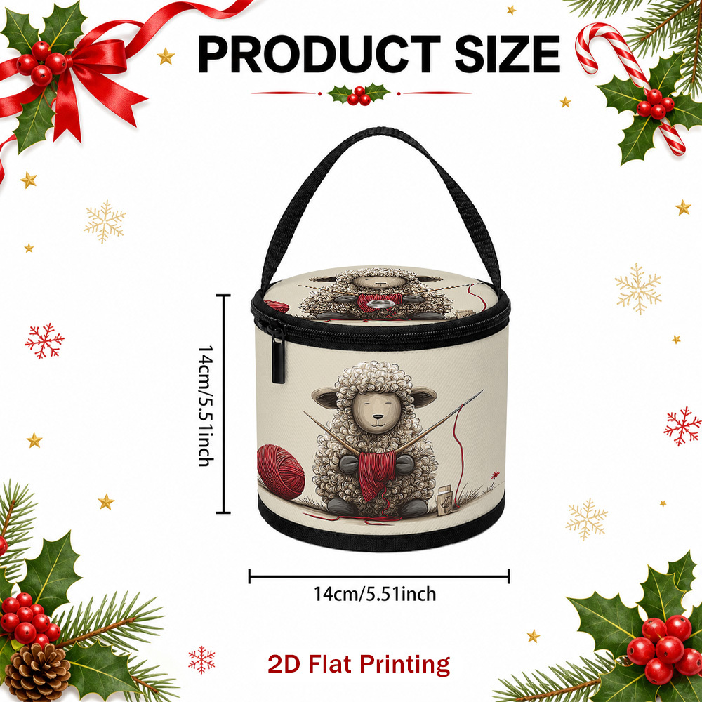 TEMU 1pc Collapsible Knitting Basket Organizer Suitable For Wool Skeins, Needles & Hooks - Cute Sheep Crochet Yarn Storage Tote With Sheep Pattern,