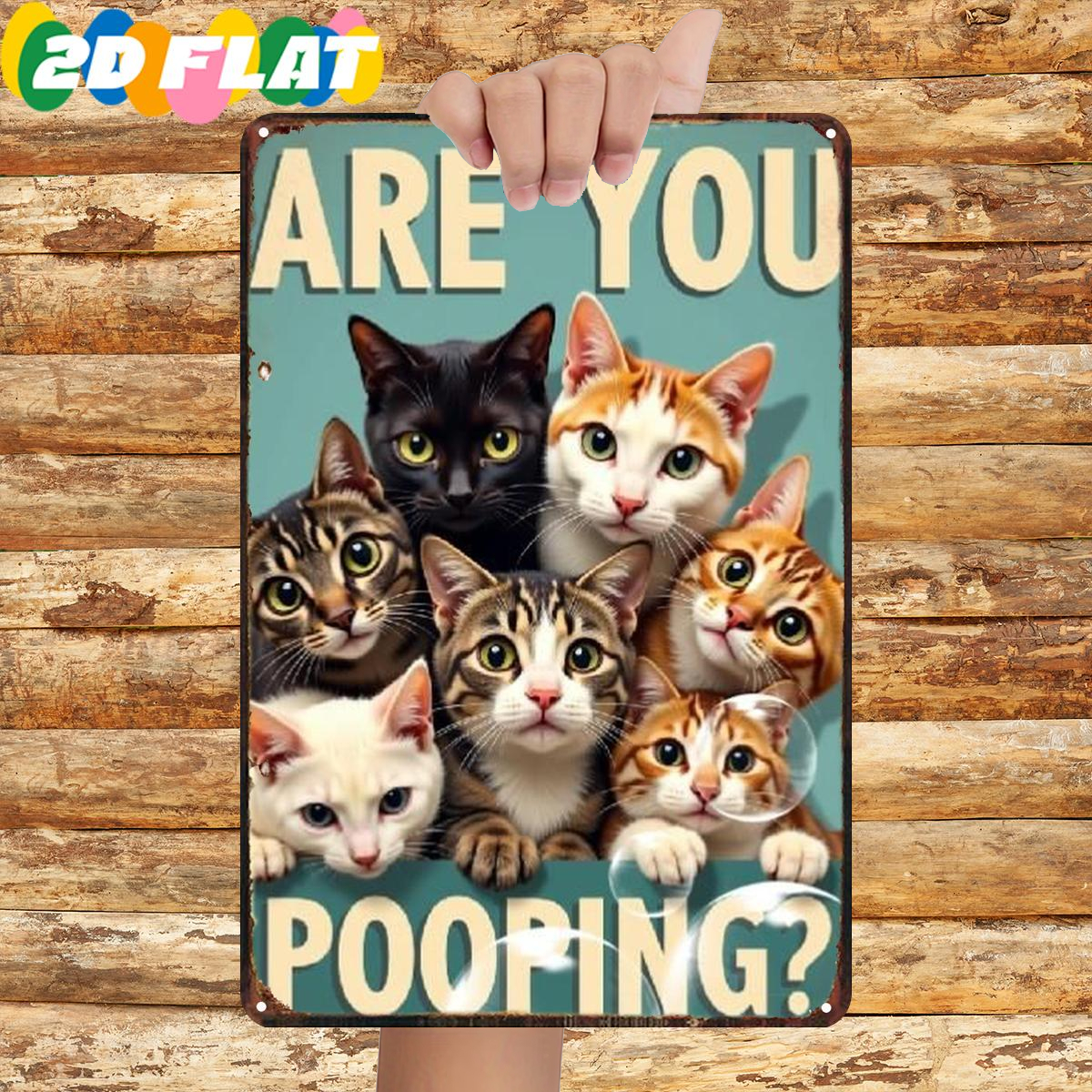 TEMU 2D Plat 1 stuk, "Ben je poepend?" - Een speelse kattenposter met een grappige draai, metalen ijzeren bord, formaat (8"X12"/20cm x 30cm),