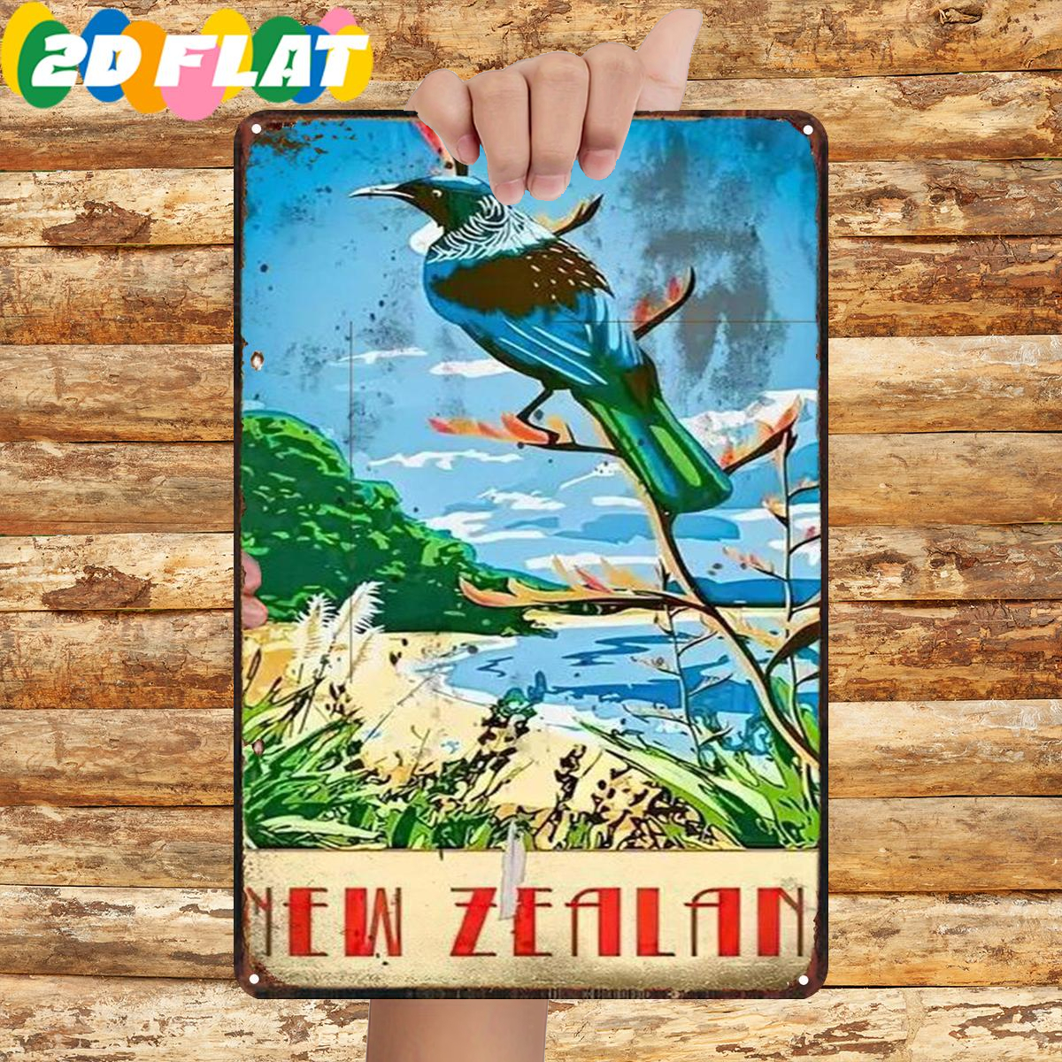 TEMU 2d Flat, 2d Flat 1pc,"new Zealand: A Vibrant Scene With Bird ",metal Lron Sign,size(8"x12"/20cm*30cm)decoratve