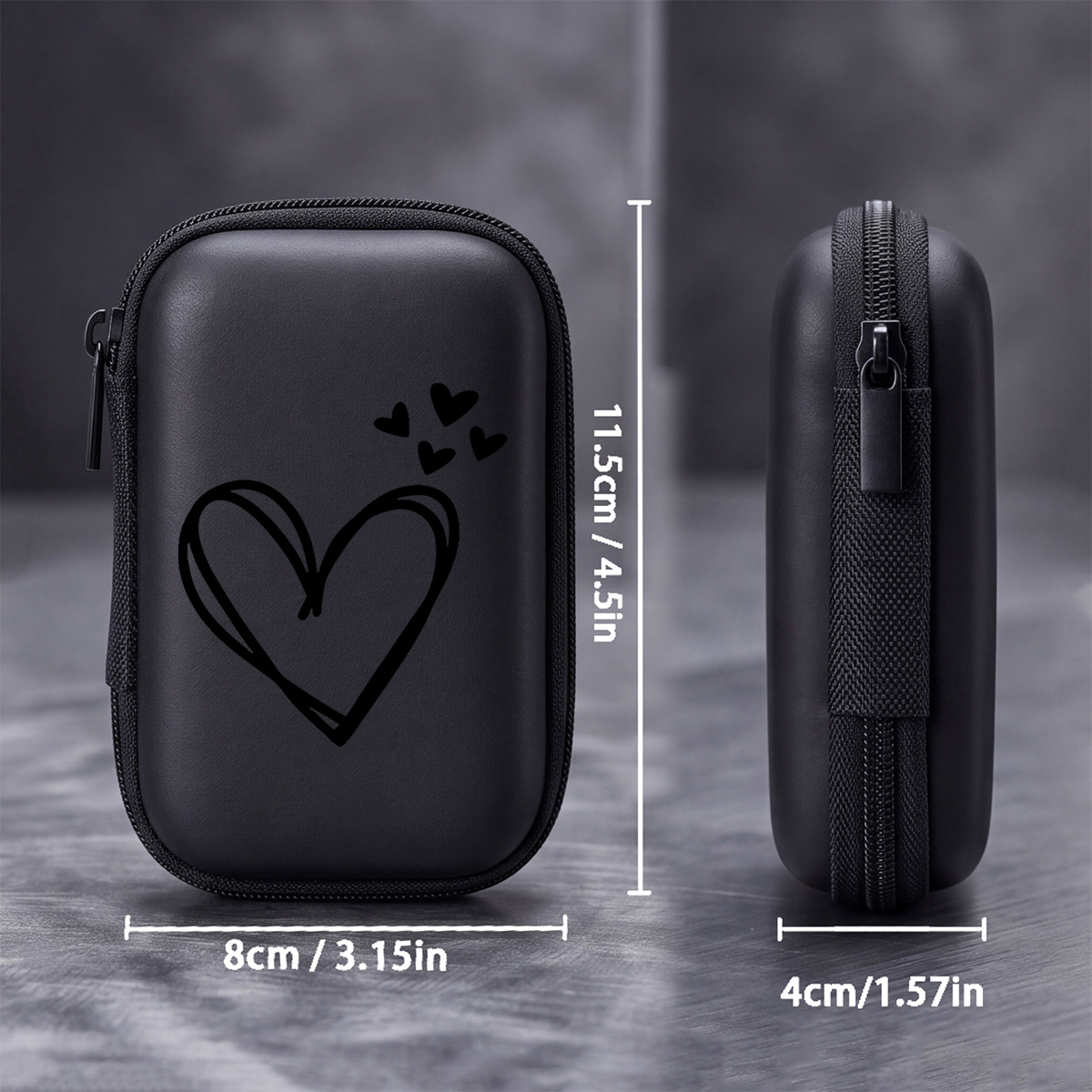 TEMU Sac de rangement compact 4,3 pouces à bords rigides en EVA avec imprimé cœur dessiné à - Organisateur de voyage de durable pour accessoires