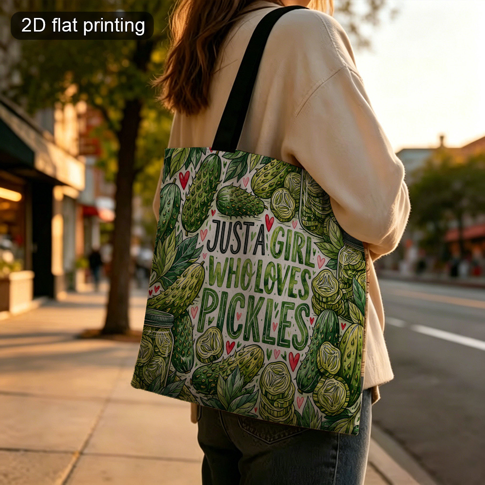 TEMU Sac pour femme « une fille qui aime les cornichons » - Imprimé de cornichon, sac à bandoulière adapté pour les courses quotidiennes, cadeau pour