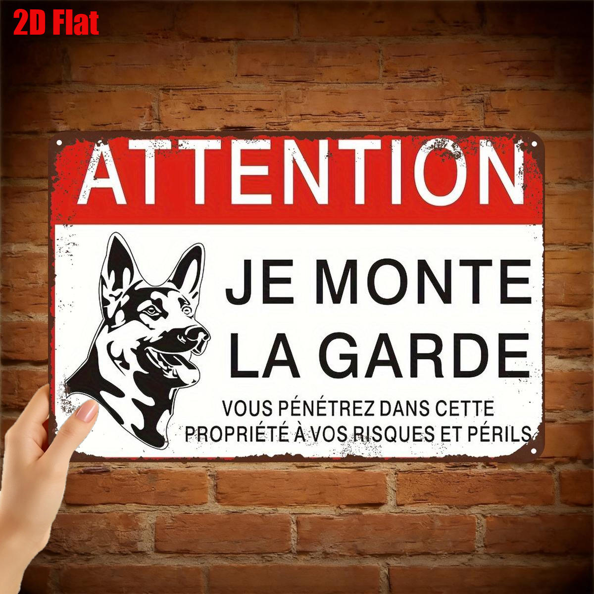 TEMU 2D Plat 1pc, "Attention: Je Garde Cette Propriété - Panneau de Chien de Surveillance en Métal, Décoration Murale" 8 X 12 Pouces