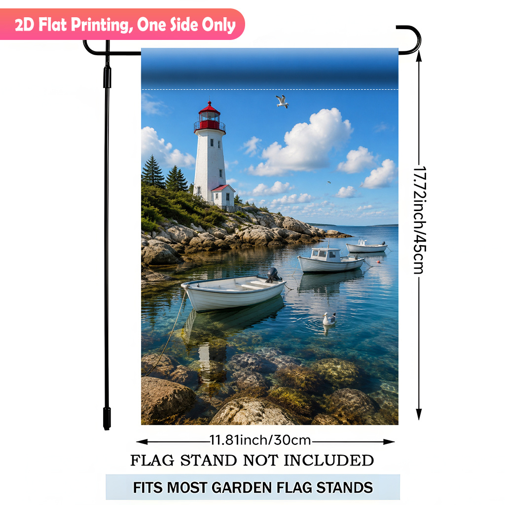 TEMU 2d Flat - 2d Flat Printing Garden Flag 1pc, Lighthouse And Boats Single Sided Polyester Garden Flag, Yard Banner, For Outdoor Home, Seasonal