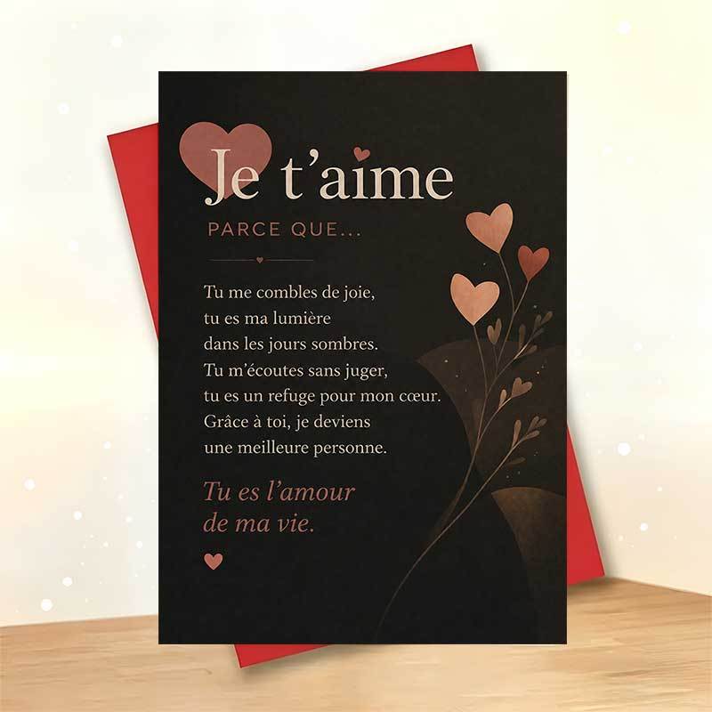 TEMU 1 Greeting Card + 1 Envelope Romantic Valentines Day Greeting Card, Heart Floral Pattern "je T " For Partner, Valentines Day Elegant Minimalist