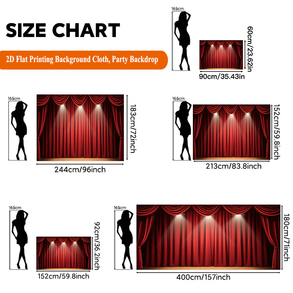 TEMU 2d Flat, 2d Flat - 2d Flat Printing Backdrop Banner 1pc, Theater Stage With Red Curtains Background Cloth, Multipurpose Polyester Durable Wall