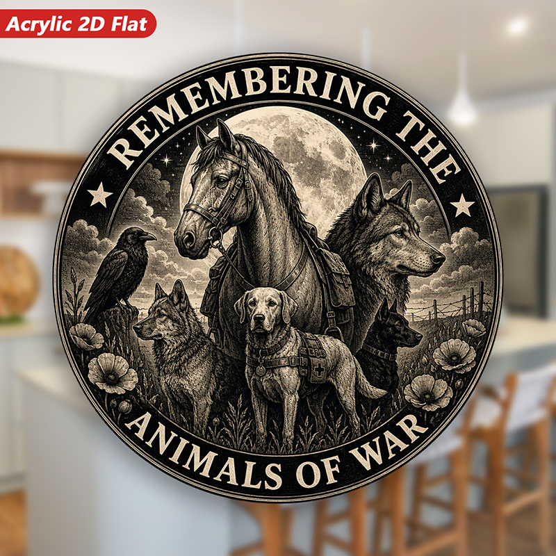 TEMU 2d Flat, 1pc Memorial Animal Acrylic Round Magnetic Refrigerator Magnets, Message, Horse Wolf Pack, Kitchen Decor, Service Dog Portrait, Perfect