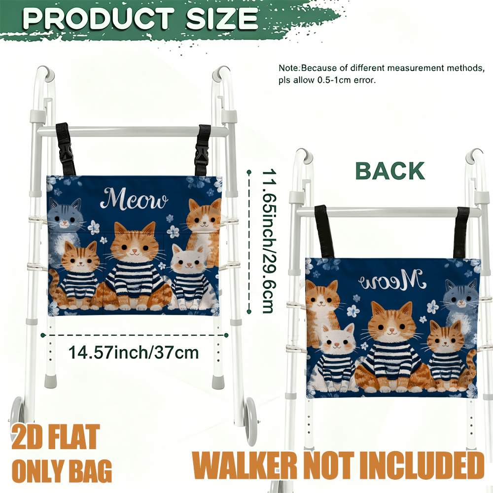 TEMU 2d Flat Printing, 1pc Cute Cats And Flowers Pattern Walker Storage Bag (bag ), Multi-pocket Walker Bag Suitable For Storing Small Camera Gear